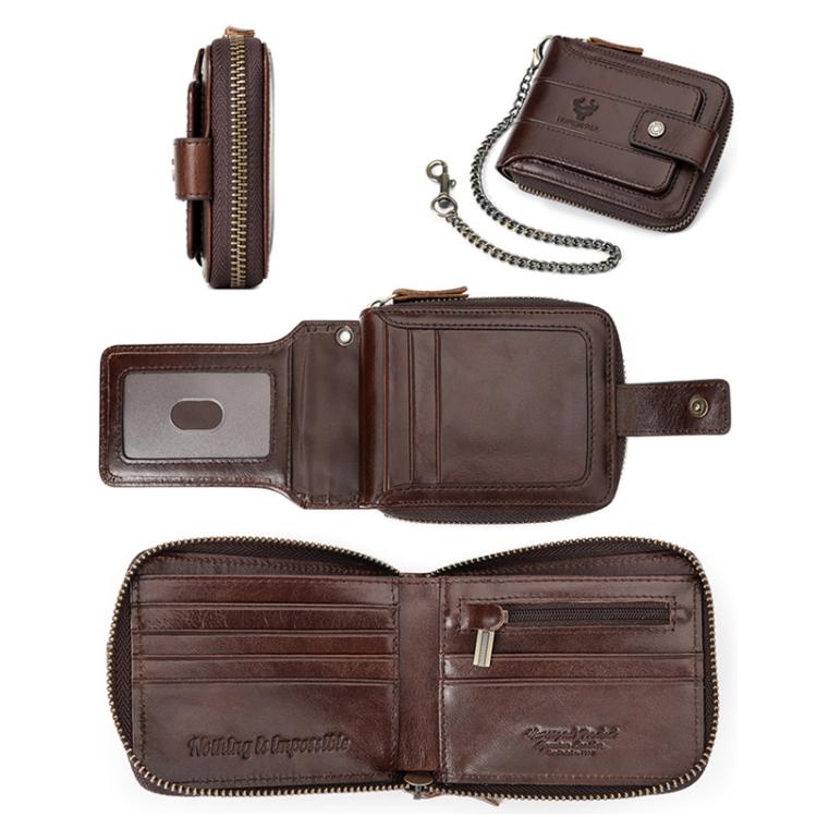 HUMERPAUL BP735 Leather Horizontal Zipper Wallet Multiple Card Slots RFID Anti-Theft Protection Men Purse(Brown)