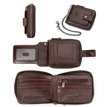 HUMERPAUL BP735 Leather Horizontal Zipper Wallet Multiple Card Slots RFID Anti-Theft Protection Men Purse(Brown)