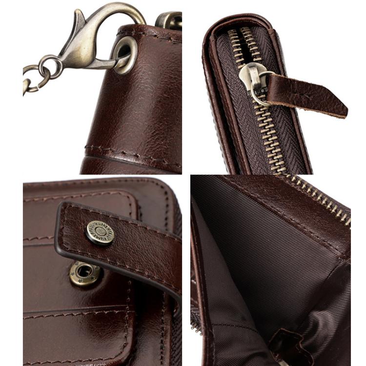 HUMERPAUL BP735 Leather Horizontal Zipper Wallet Multiple Card Slots RFID Anti-Theft Protection Men Purse(Brown)