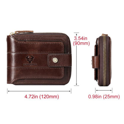 HUMERPAUL BP735 Leather Horizontal Zipper Wallet Multiple Card Slots RFID Anti-Theft Protection Men Purse(Brown)