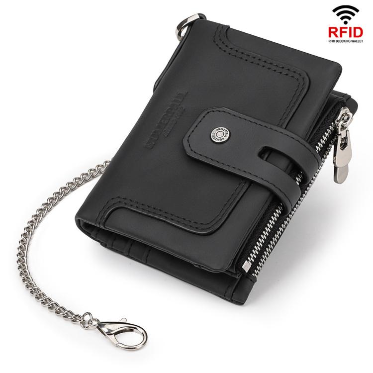 HUMERPAUL BP778 Portefeuille court en cuir RFID à trois volets avec double fermeture éclair (noir)