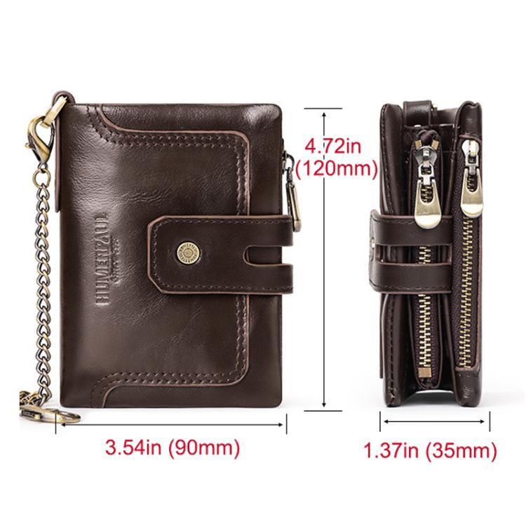 HUMERPAUL BP778 Portefeuille court en cuir RFID à trois volets avec double fermeture éclair (noir)