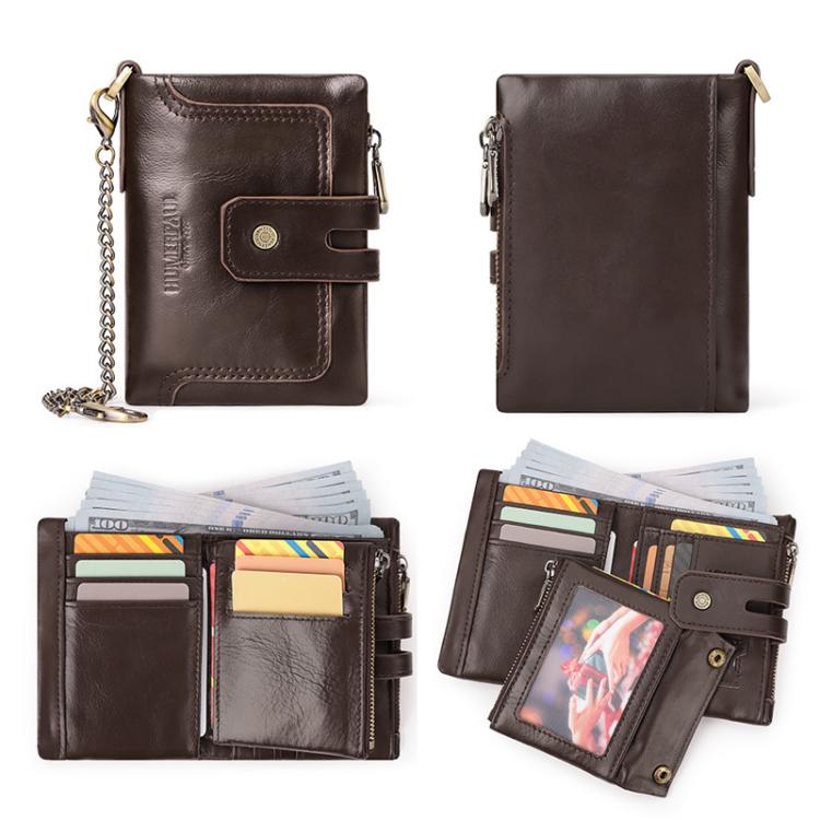 HUMERPAUL BP778 Portefeuille court en cuir RFID à trois volets avec double fermeture éclair (noir)
