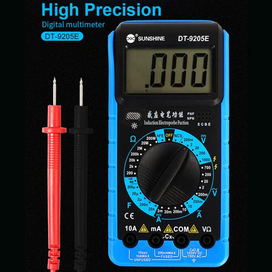 Multimètre numérique haute précision SUNSHINE DT-9205E pour mesurer le courant et la tension, portable, avec protection anti-brûlure, pour réparation d'électricien