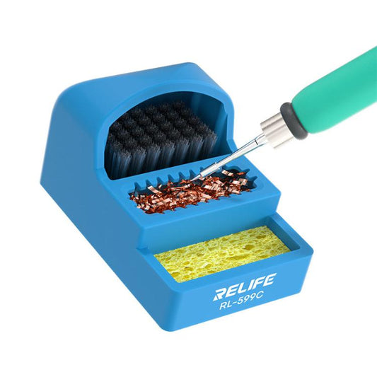 RELIFE RL-599C 3 In 1 Soldering Iron Cleaner Soldering Iron Tip Tin Residue High Temperature Resistant Cleaning Sponge Steel Wire Cleaning Ball