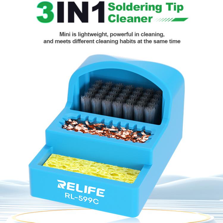 RELIFE RL-599C 3 In 1 Soldering Iron Cleaner Soldering Iron Tip Tin Residue High Temperature Resistant Cleaning Sponge Steel Wire Cleaning Ball