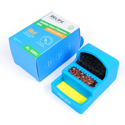RELIFE RL-599C 3 In 1 Soldering Iron Cleaner Soldering Iron Tip Tin Residue High Temperature Resistant Cleaning Sponge Steel Wire Cleaning Ball