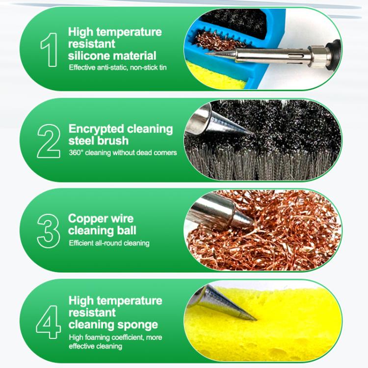 RELIFE RL-599C 3 In 1 Soldering Iron Cleaner Soldering Iron Tip Tin Residue High Temperature Resistant Cleaning Sponge Steel Wire Cleaning Ball