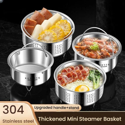 Kacheeg 304 Stainless Steel Steamer Basket for Rice Cooker/Pots with Handles & Stand Non-perforated 14.5cm