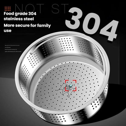 Kacheeg 304 Stainless Steel Steamer Basket for Rice Cooker/Pots with Handles & Stand Perforated 20cm