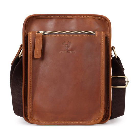 HUMERPAUL MH702 Sac Bandoulière Vertical Homme en Cuir Décontracté (Marron Clair)