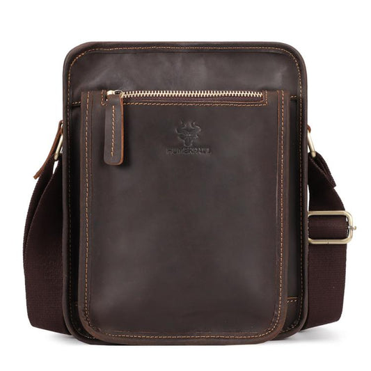 HUMERPAUL MH702 Sac Bandoulière Vertical Homme en Cuir Décontracté (Marron)