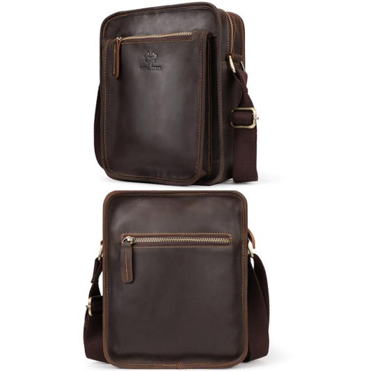 HUMERPAUL MH702 Sac Bandoulière Vertical Homme en Cuir Décontracté (Marron Clair)