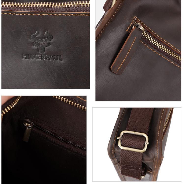 HUMERPAUL MH702 Men Vertical Crossbody Bag Casual Leather Shoulder Bag(Brown)