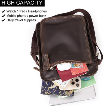 HUMERPAUL MH702 Men Vertical Crossbody Bag Casual Leather Shoulder Bag(Brown)