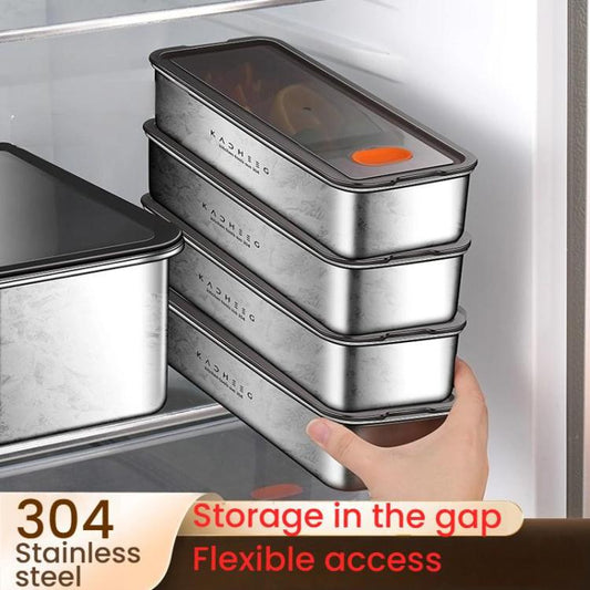 Kacheeg Stainless Steel Slim Rectangular Food Storage Container 304 Narrow Space-Saving Fridge Organizer Box, Style: Sealed