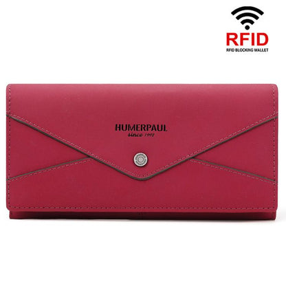 HUMERPAUL BP998 Women Leather Long Wallet RFID Multi-Card Holder Clutch Bag(Red)
