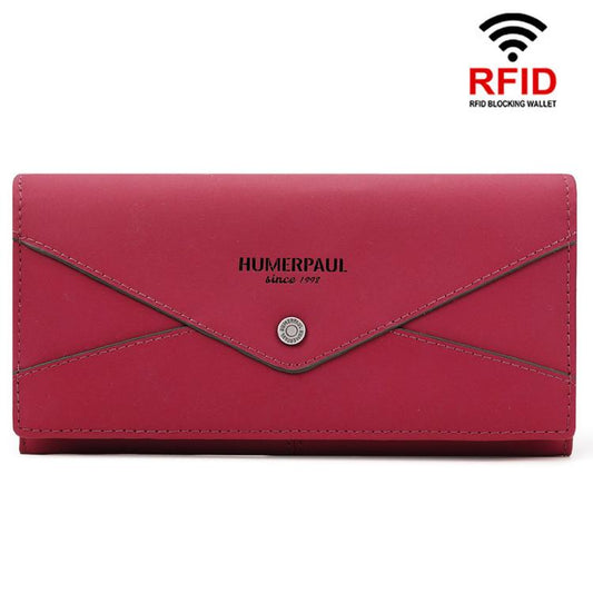 HUMERPAUL BP998 Portefeuille long en cuir pour femme RFID, porte-cartes multiples, pochette (rouge)