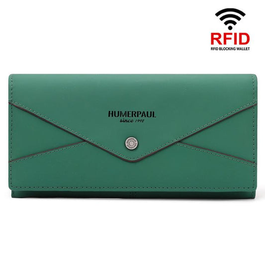 HUMERPAUL BP998 Portefeuille long en cuir pour femme RFID, porte-cartes multiples, pochette (vert)
