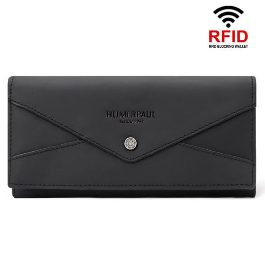 HUMERPAUL BP998 Portefeuille long en cuir pour femme RFID multi-cartes pochette (noir)