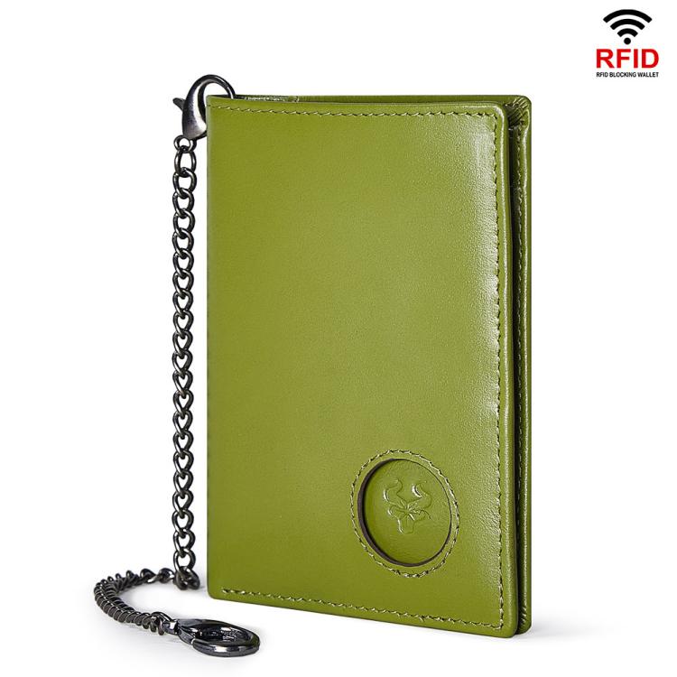 Compatible With Airtag HUMERPAUL BP798 Leather Wallet With Tracker Hole RFID Pull-Out Card Holder Card Case(Green)