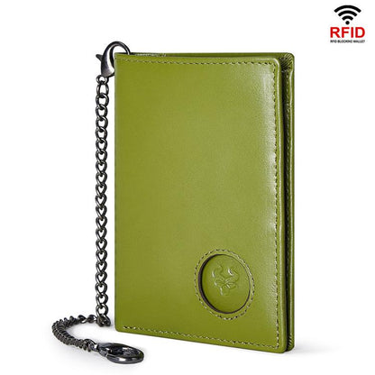 Compatible With Airtag HUMERPAUL BP798 Leather Wallet With Tracker Hole RFID Pull-Out Card Holder Card Case(Green)