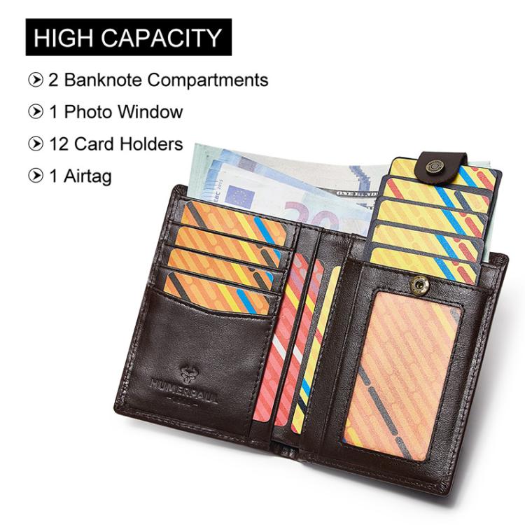 Compatible With Airtag HUMERPAUL BP798 Leather Wallet With Tracker Hole RFID Pull-Out Card Holder Card Case(Green)