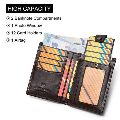 Compatible With Airtag HUMERPAUL BP798 Leather Wallet With Tracker Hole RFID Pull-Out Card Holder Card Case(Green)