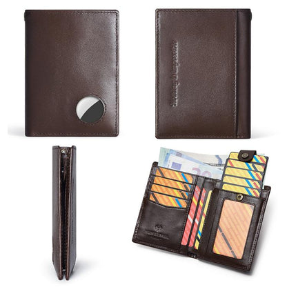 Compatible With Airtag HUMERPAUL BP798 Leather Wallet With Tracker Hole RFID Pull-Out Card Holder Card Case(Green)