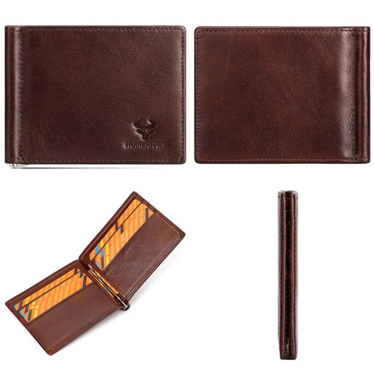 HUMERPAUL BP827 Simple Leather Wallet Lightweight Men Card Holder(Light Brown)