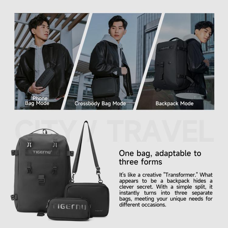 Sac à dos pour homme 3-en-1 détachable Tigernu T-B9836, sacoche convertible pour ordinateur portable, pour le sport et les trajets quotidiens (noir)