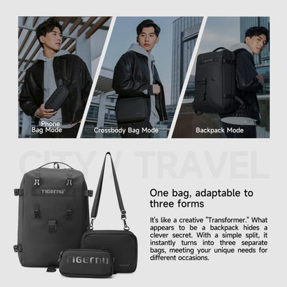 Sac à dos pour homme 3-en-1 détachable Tigernu T-B9836, sacoche convertible pour ordinateur portable, pour le sport et les trajets quotidiens (noir)