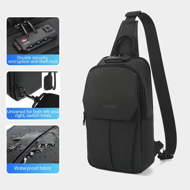 Tigernu Men Large Capacity Chest Bag Anti-Theft Crossbody Shoulder Bag with TSA007 Approved Lock(Black)