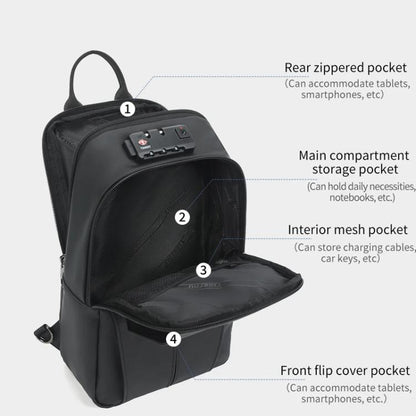 Tigernu Men Large Capacity Chest Bag Anti-Theft Crossbody Shoulder Bag with TSA007 Approved Lock(Black)