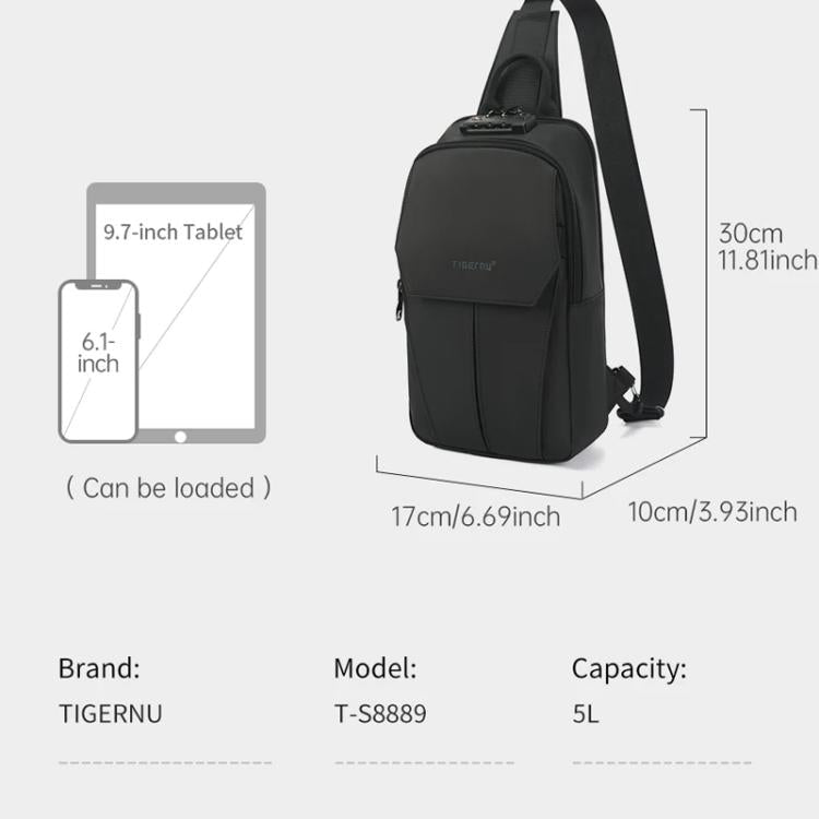 Tigernu Men Large Capacity Chest Bag Anti-Theft Crossbody Shoulder Bag with TSA007 Approved Lock(Black)