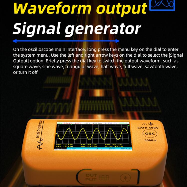BSIDE OT4 Miniature Oscilloscope Signal Generator Rechargeable Handheld Color Screen 50MHz Oscilloscope