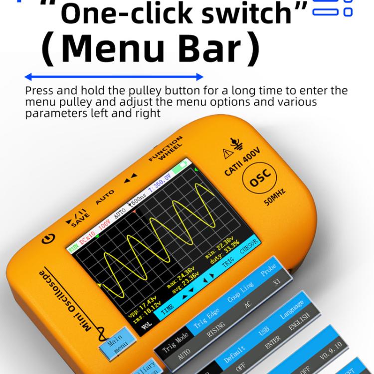 BSIDE OT4 Miniature Oscilloscope Signal Generator Rechargeable Handheld Color Screen 50MHz Oscilloscope