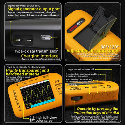 BSIDE OT4 Miniature Oscilloscope Signal Generator Rechargeable Handheld Color Screen 50MHz Oscilloscope