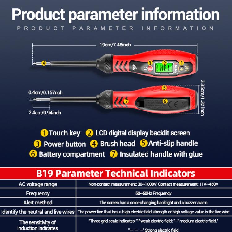 Stylo test intelligent à induction de haute précision à affichage numérique ANENG (tête cruciforme jaune)