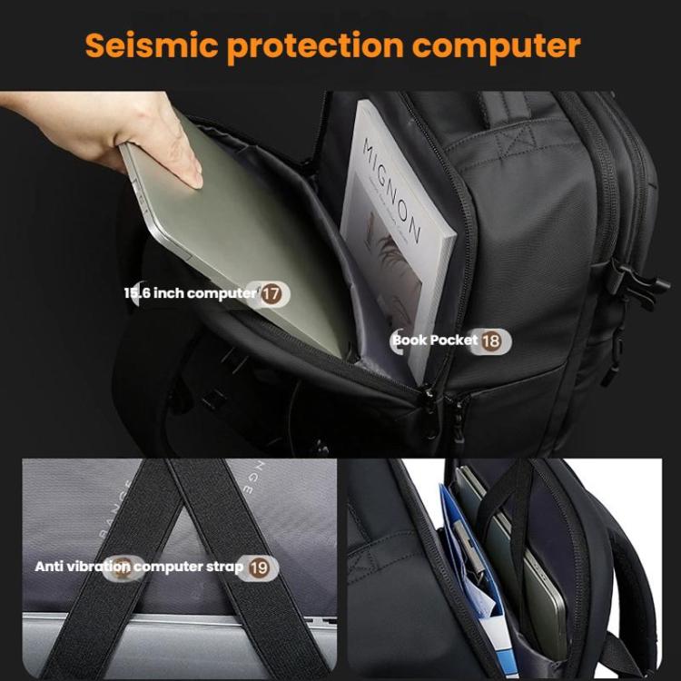 BANGE BG-7875 Large Capacity Shoulder Bag Business Travel Multifunctional Computer Backpack(Gray)