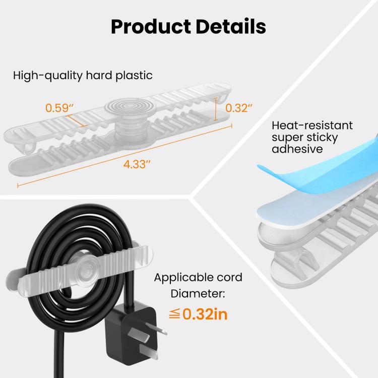 AhaStyle DD-06 6pcs Kitchen Self-Adhesive Cable Organizer Cable Holder(Black)