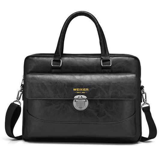 WEIXIER T616 Men Commuter Briefcase Large Capacity Document Laptop Bag(Black)