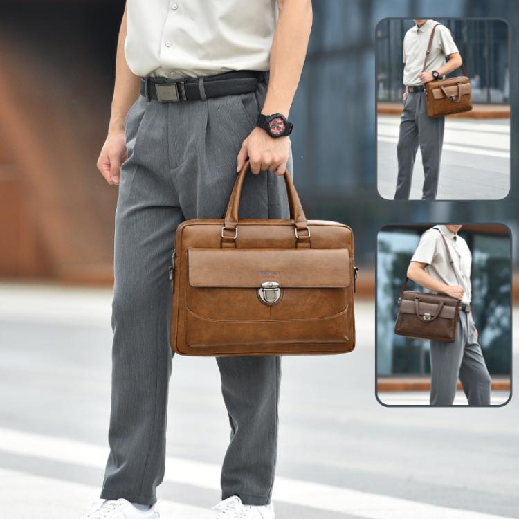 WEIXIER T616 Men Commuter Briefcase Large Capacity Document Laptop Bag(Dark Brown)