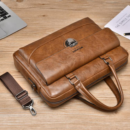 WEIXIER T616 Men Commuter Briefcase Large Capacity Document Laptop Bag(Dark Brown)
