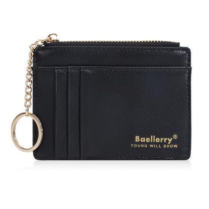 Baellerry K9117 Women Multi Card Slot Card Holder Thin Style With Keychain Coin Purse(Black)