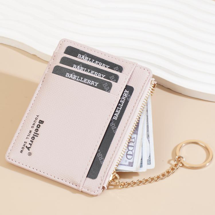 Baellerry K9117 Women Multi Card Slot Card Holder Thin Style With Keychain Coin Purse(Pink)