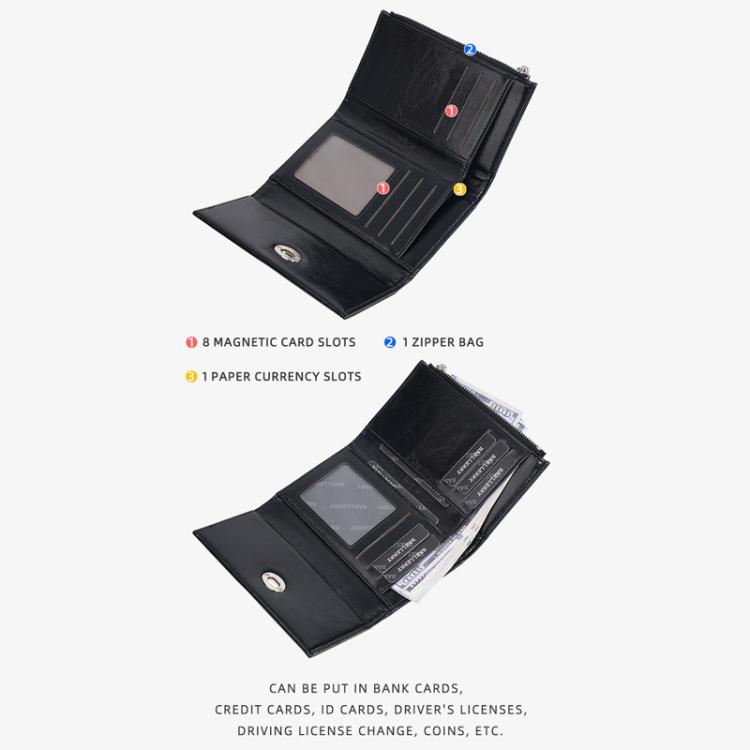Portefeuille zippé trois volets Baellerry N8400 pour femme (noir)