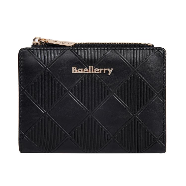 Baellerry N5115 Women Two Fold Wallet Quilted Zipper Billfold(Black)