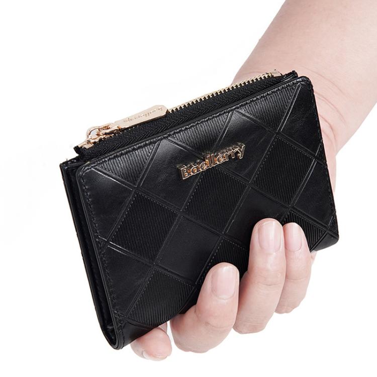 Baellerry N5115 Women Two Fold Wallet Quilted Zipper Billfold(Black)