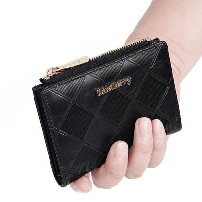 Baellerry N5115 Women Two Fold Wallet Quilted Zipper Billfold(Black)